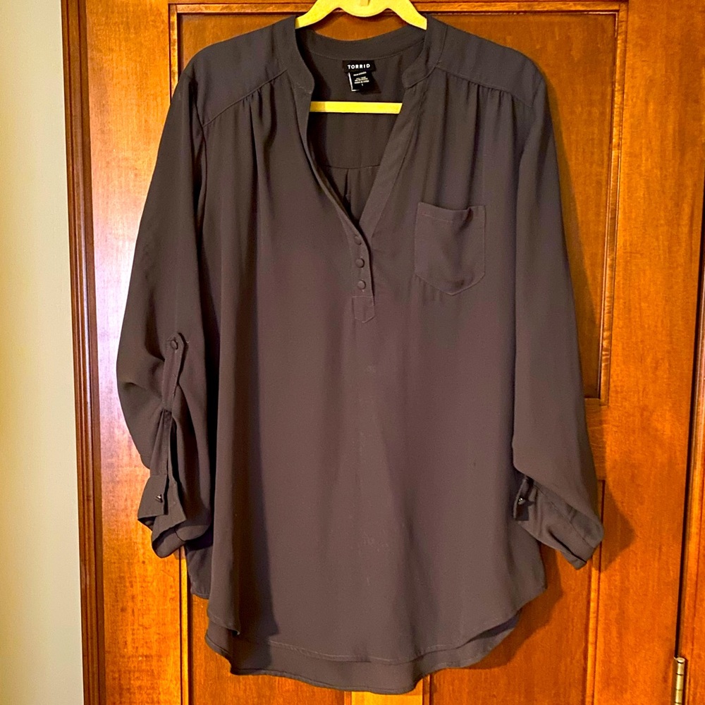 TORRID Grey Georgette Pullover Blouse